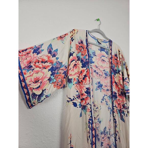 Flying Tomato Womens Floral Kimono Multi Open Front 3/4 Sleeves M/L - Picture 2 of 5